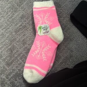 Pink and White Snowflake Socks